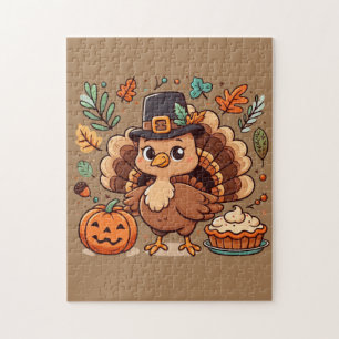 Puzzle Cute caricature Thanksgiving dinde et citrouille