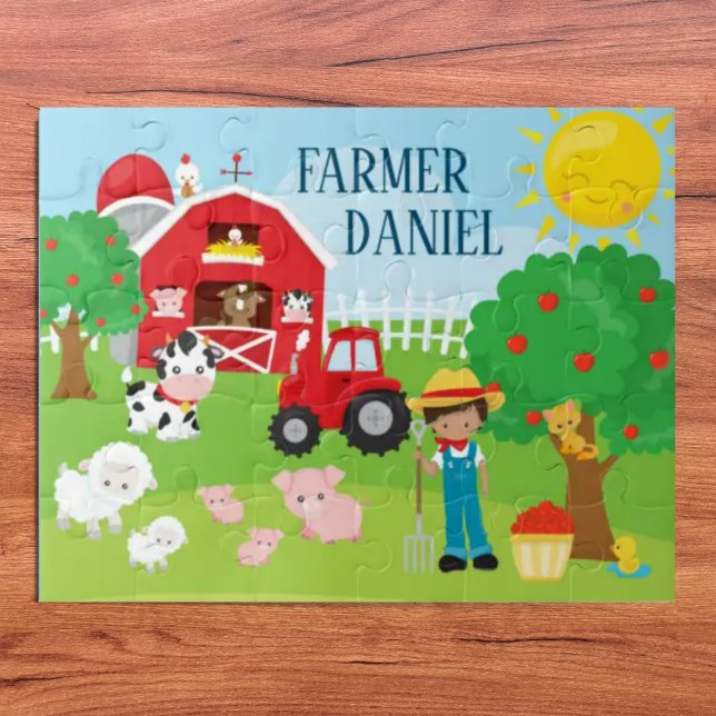 Puzzle Cute Cartoon Barnyard Animaux, Fermier et tracteur (Créateur téléchargé)