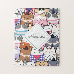 Puzzle Cute Cartoon Chat Kitten Motif Monogramme Nom de l
