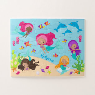 Puzzle Cute Cartoon Mermaid Little Girl Under the Sea
