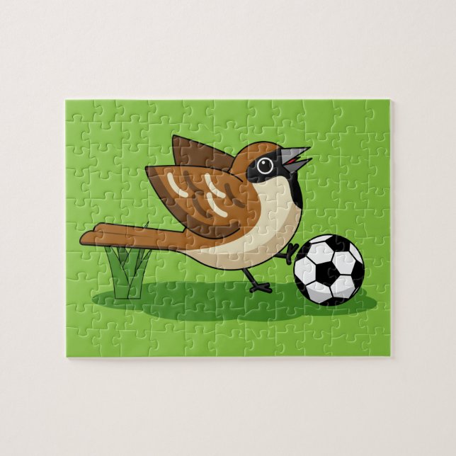 Puzzle Cute Cartoon Sparrow Playing Soccer (Horizontal)