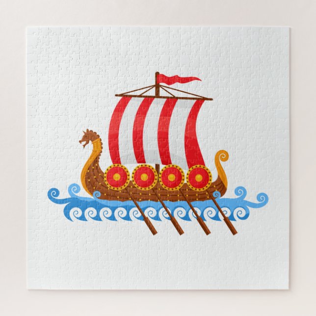 Puzzle Cute Cartoon Viking Ship with Shields Illustration (Vertical)