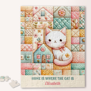 Puzzle Cute Cat House Quilt Patchwork Pastel Nom personna