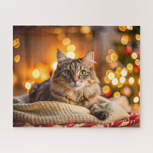 Puzzle Cute chat allongé sur une confortable couverture d (Horizontal)