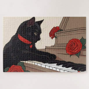 Puzzle Cute Chat Noir Jouer Piano