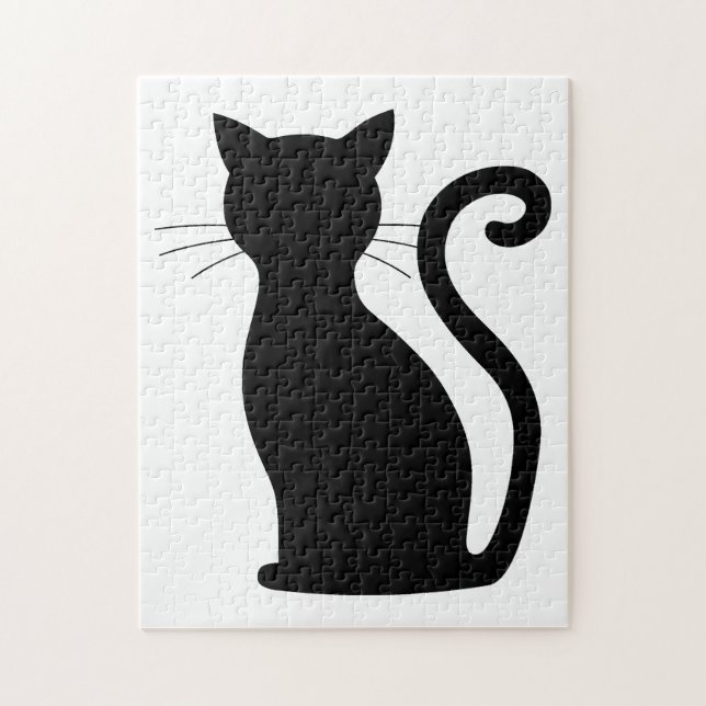 Puzzle Cute Chat Noir Silhouette Fun Noir et Blanc (Vertical)