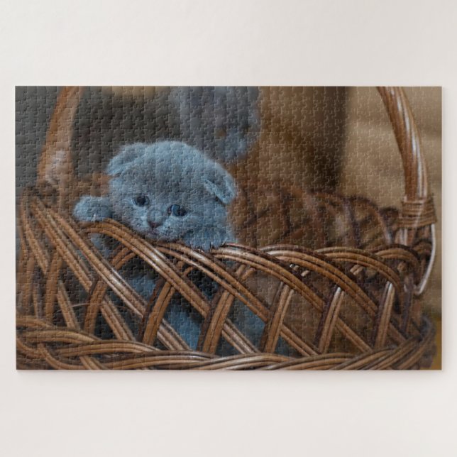 Puzzle Cute chaton dans un panier (Horizontal)