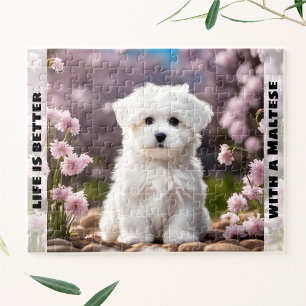 Puzzle Cute Chien Maltese Chiot Ressort Floral Nom person