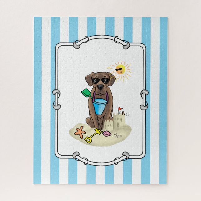 Puzzle Cute Chien Summer Beach Chocolat Labrador Retrieve (Vertical)