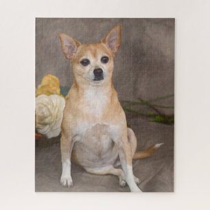 Puzzle Cute Chihuahua Dog Floral Art Portrait d'animaux d