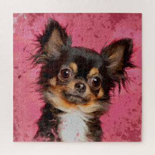 Puzzle Cute Chihuahua Portrait sur pastel fuchsia