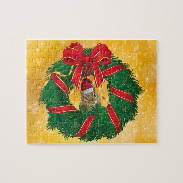 Puzzle Cute Chipmunk couronne de Noël (Horizontal)