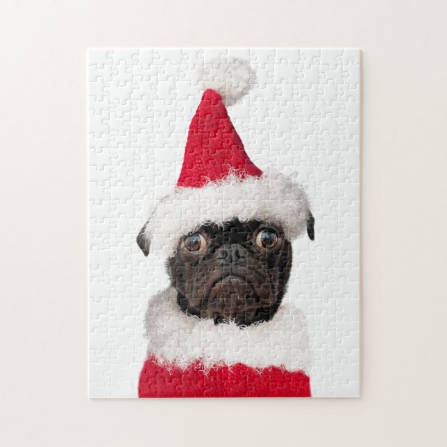 Puzzle Cute Christmas Pug Puppy Santa (Vertical)
