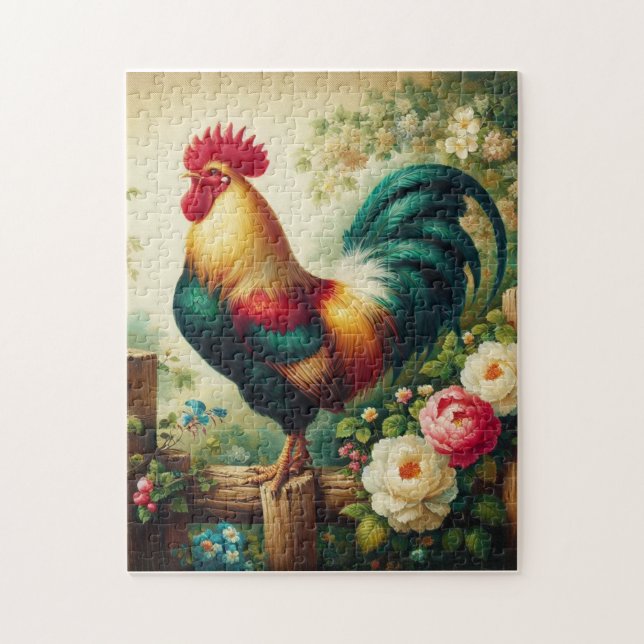 Puzzle Cute coq rustique/vintage (Vertical)