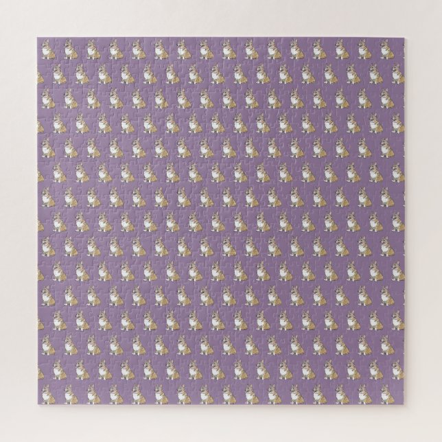 Puzzle Cute Corgi Chien Motif Violet Arrière - plan (Vertical)