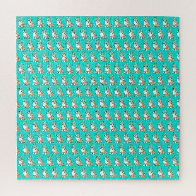 Puzzle Cute Corgi Motif chien Arrière - plan turquoise (Vertical)