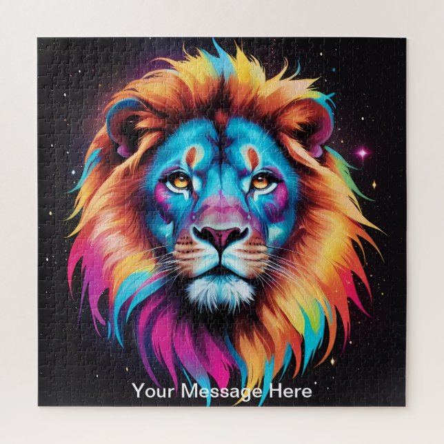 Puzzle Cute Cosmic Lion Vibrant Surreal Arc-en-ciel (Vertical)