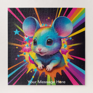 Puzzle Cute Cosmic Souris Vibrant Surreal Arc-en-ciel