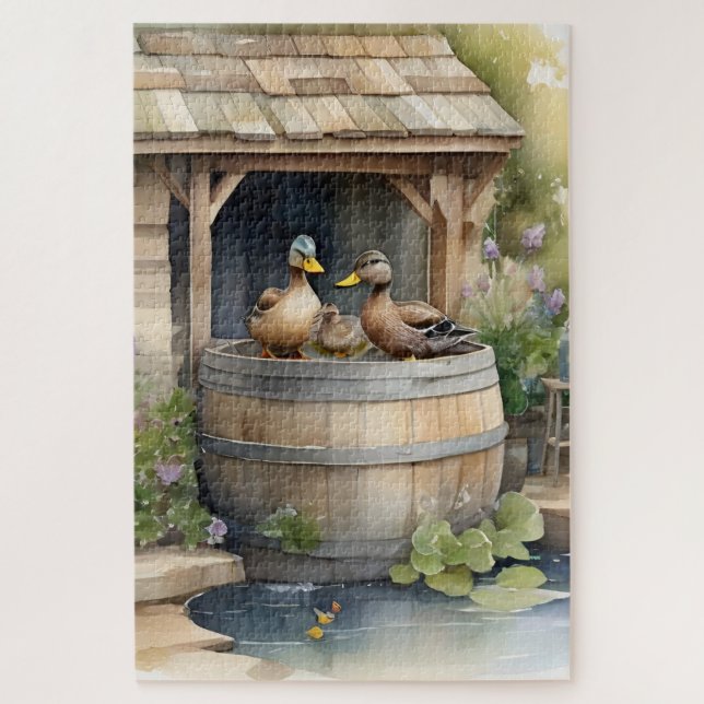 Puzzle Cute Country Water-Color Baignades Canards (Vertical)