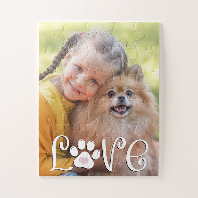 Puzzle Cute Dog LOVE Empreinte de patte Photo personnalis (Vertical)