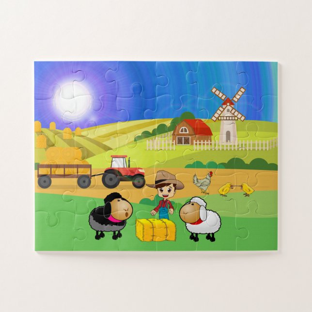 Puzzle Cute ferme, moutons et poussins (Horizontal)