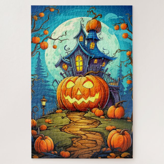 Puzzle Cute Festive Haunted House | Bonne Halloween (Vertical)