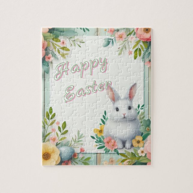 Puzzle Cute, floral heureux lapin de Pâques (Vertical)