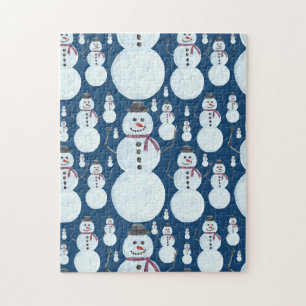 Puzzle Cute Frosty Blue Snowman Motif d'aquarelle
