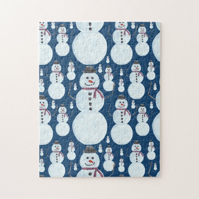 Puzzle Cute Frosty Blue Snowman Motif d'aquarelle (Vertical)