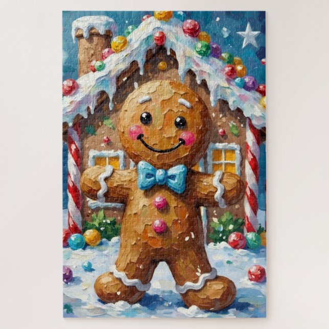 Puzzle Cute Gingerbread Man Cheerful Christmas Cookie Art (Vertical)