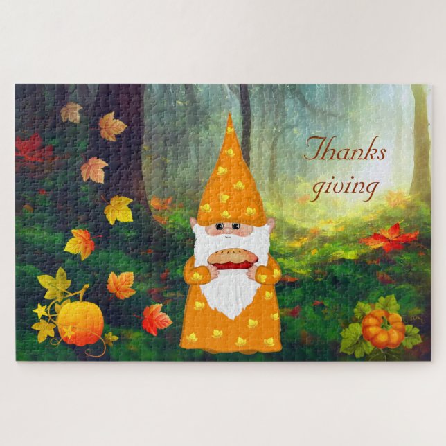 Puzzle Cute Gnome, Citrouilles & Feuilles d'Automne Thank (Horizontal)