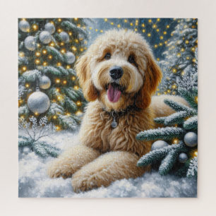 Puzzle Cute Goldendoodle Chien Winter Wonderland