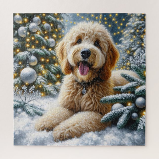 Puzzle Cute Goldendoodle Chien Winter Wonderland (Vertical)