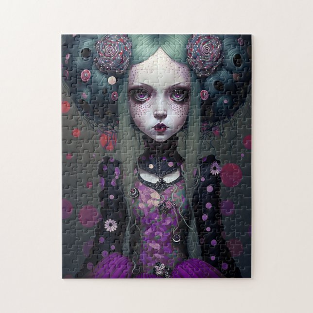 Puzzle Cute Goth Girl Purple Black Imaginaire Art (Vertical)