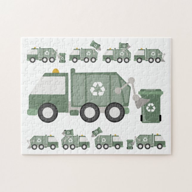 Puzzle Cute Green Recycling Camion Véhicules Enfants Anni (Horizontal)