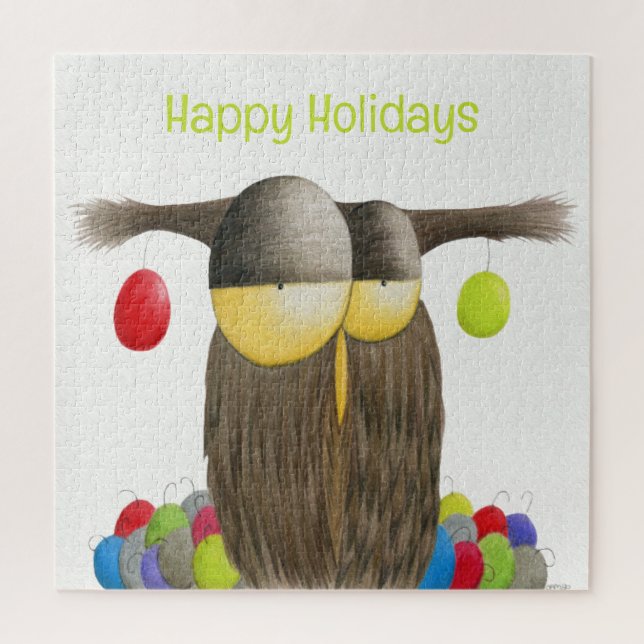 Puzzle Cute Holiday Owl Illustration (Vertical)