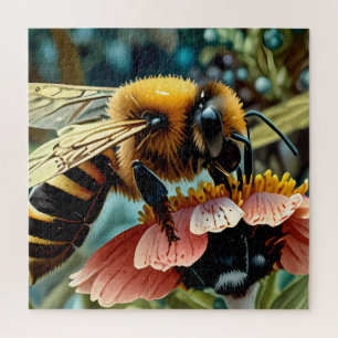 Puzzle Cute Honney Bee sur un pollen collectant des fleur