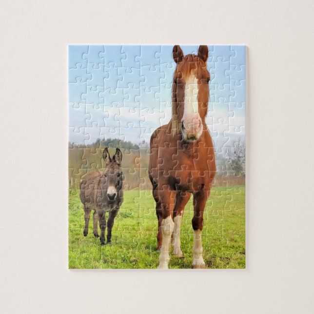 Puzzle Cute Horse et ânes amis ferme Animaux (Vertical)