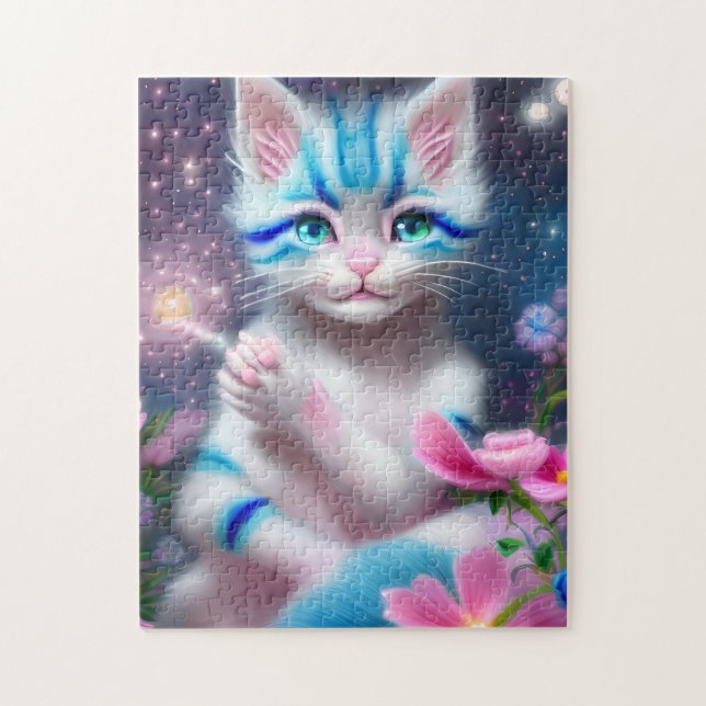 Puzzle Cute Kawaii bébé rayé rose et bleu chaton chat cha (Vertical)