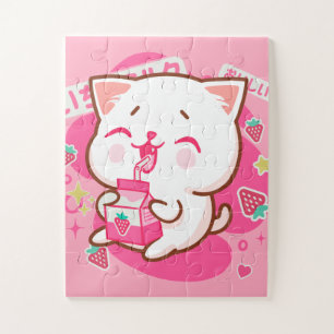 Puzzle Cute Kawaii Chat Lait de fraise japonais