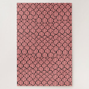Puzzle Cute Kawaii Pink Piglets & Piglets Motif Vector Ar