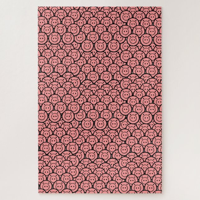 Puzzle Cute Kawaii Pink Piglets & Piglets Motif Vector Ar (Vertical)