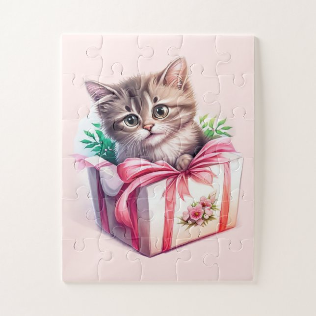 Puzzle Cute Kitten dans une boîte Cadeau d'anniversaire (Vertical)