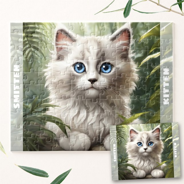 Puzzle Cute Kitten Ragdoll Chat Jungle Plante Personnalis (Cute Kitten Ragdoll Cat Jungle Plant Custom Name Jigsaw Puzzle)