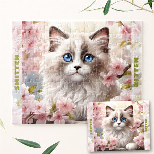 Puzzle Cute Kitten Ragdoll Chat Printemps Floral Nom pers