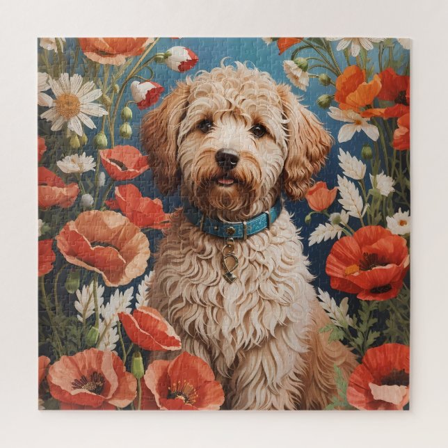 Puzzle Cute Labradoodle Daisy Et Fleur De Pavot (Vertical)