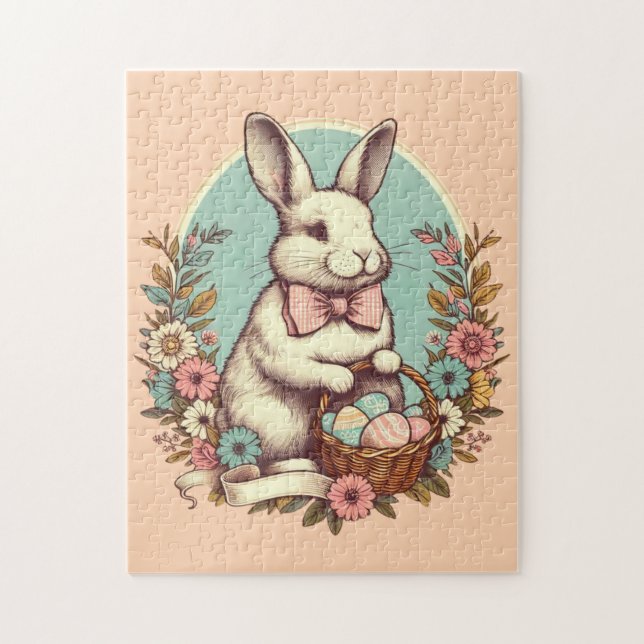 Puzzle Cute, lapin de Pâques vintage/oeuf/panier (Vertical)