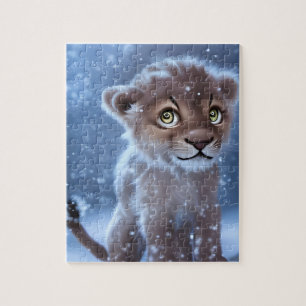 Puzzle Cute Lion Cub dans la neige