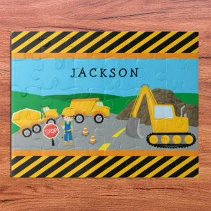 Puzzle Cute Little Boy Construction Véhicule Monogramme