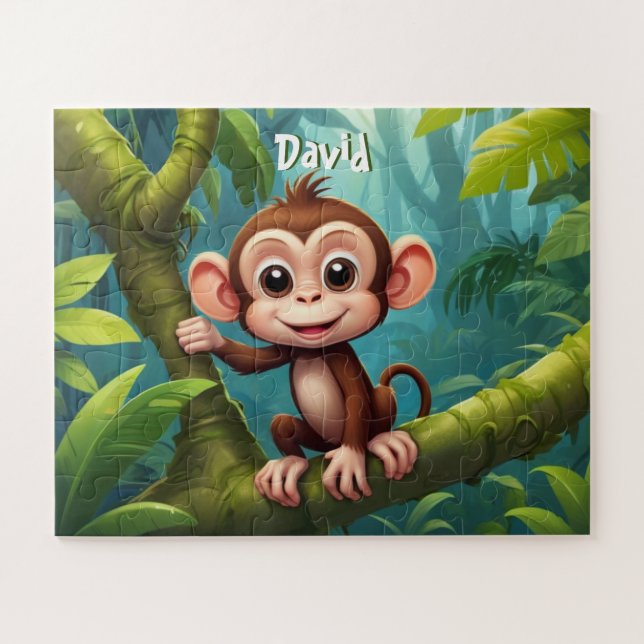 Puzzle Cute Little Monkey in Jungle Personnalisé (Horizontal)